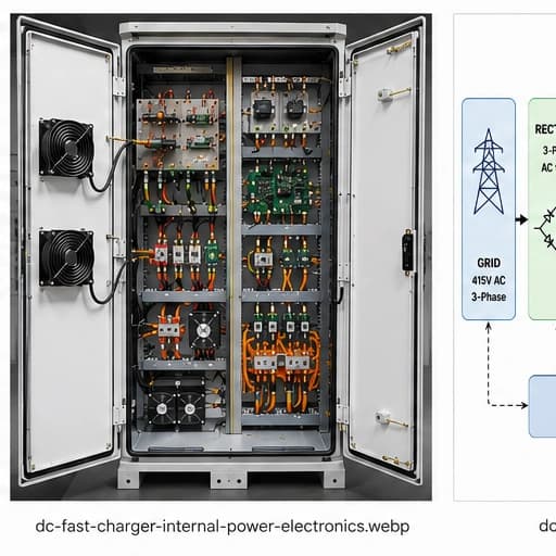 Internal power electronics and electrical components of a DC fast charger