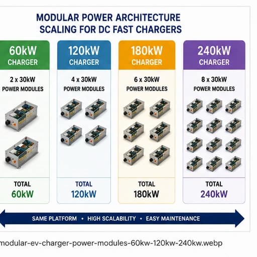 Modular EV charger power modules for 60kW 120kW 180kW and 240kW charging